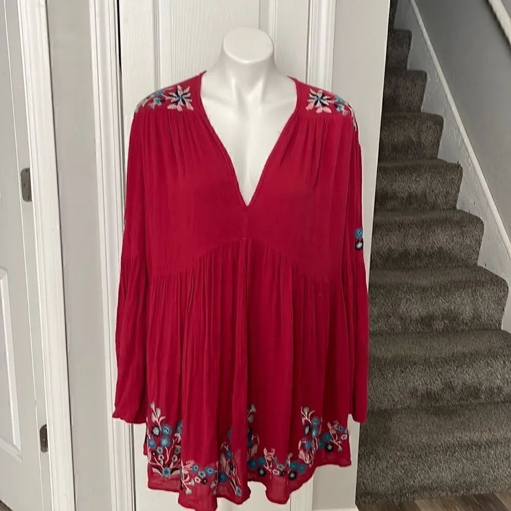 FREE PEOPLE EMBROIDERY  MINI DRESS BOHEMIAN BOHO HIPPIE SIZE SP